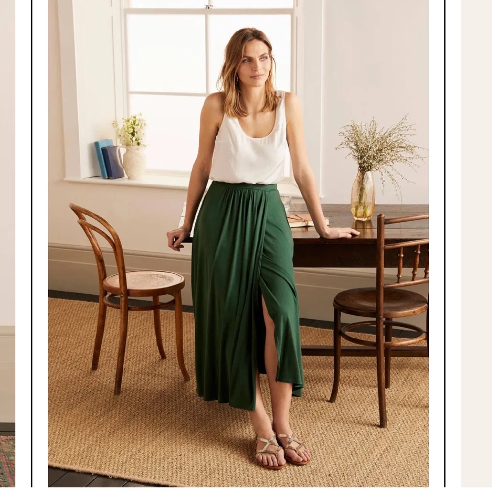 Boden Helena Green Wrap Maxi Skirt with Slit